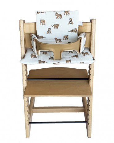 High chair with a tiger pattern cushion