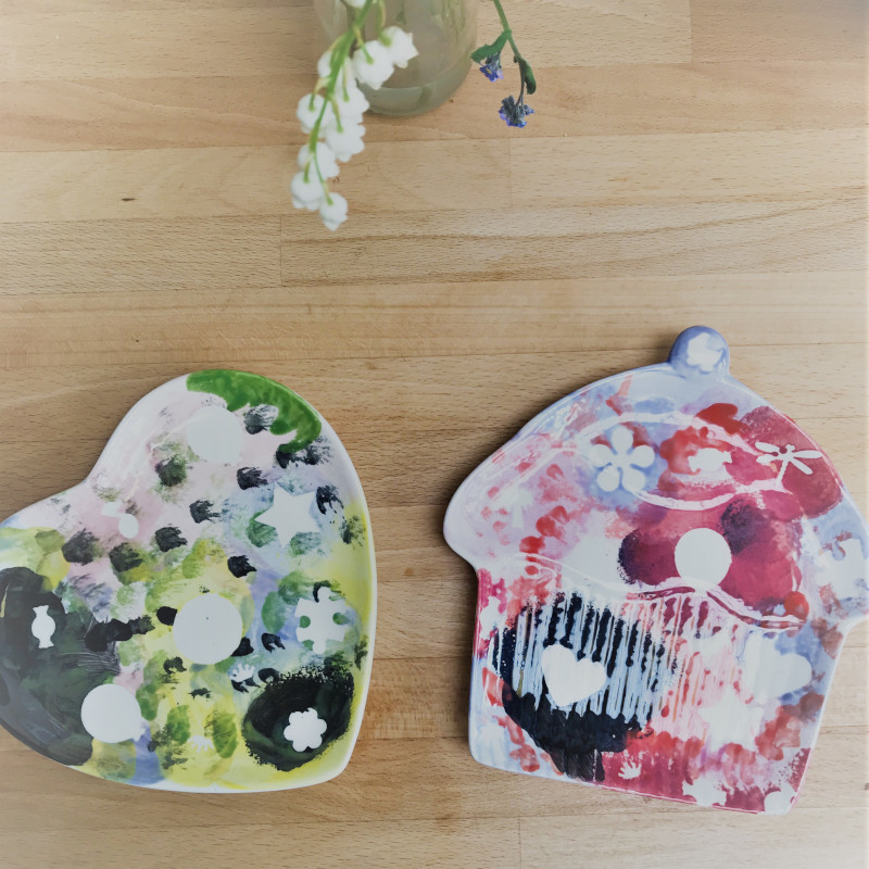 Our children express their talent at the Ceramic PopCup Café! Here are Works of Art from the 2 little girls.